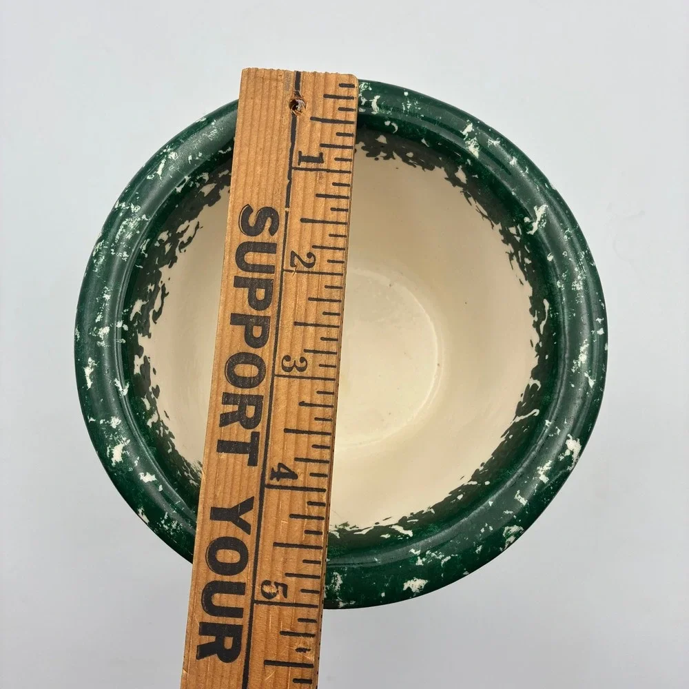 Artisan Floral Spongeware Ceramic Dip Chiller Potpourri Crock Green Cream 5in